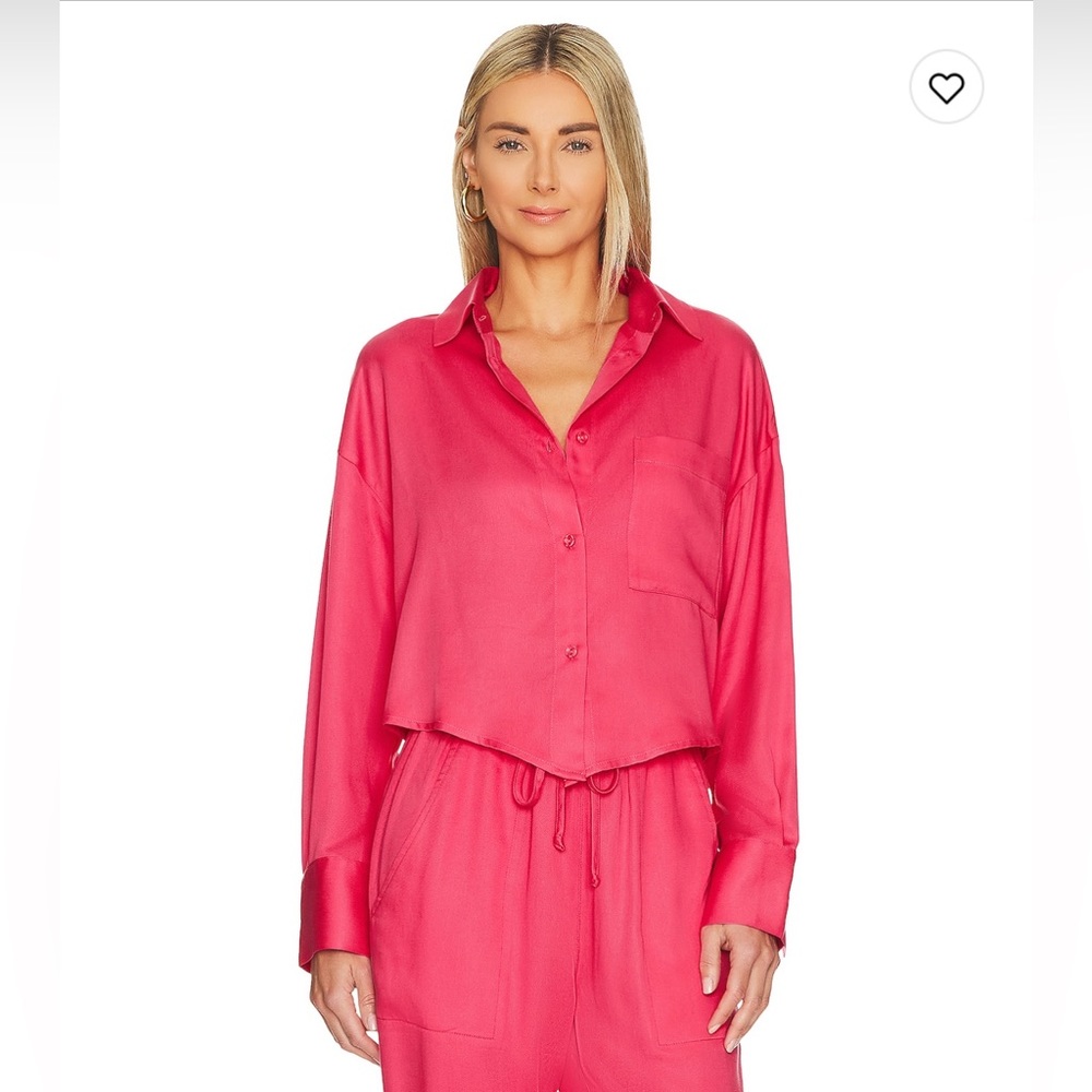 LNA Wasson Cropped Button Up Top in Hot Pink | Small
